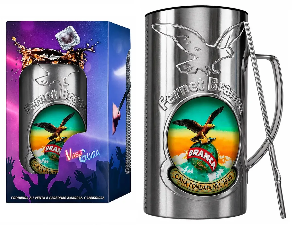 Copo raspador oficial Guiro Fernet Branca - Caixa personalizada Cumbia Guira - VG Pro