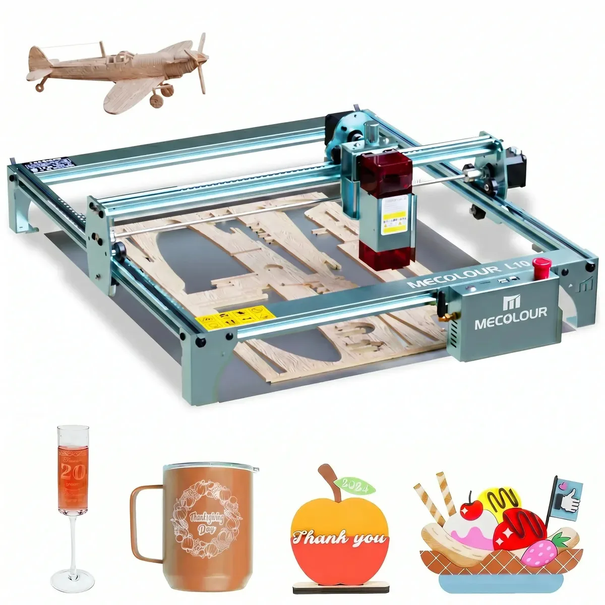 Máquina de gravação a laser Mecolor L10 de 10 W, área de gravação de 40 x 40 cm, cortador a laser para madeira, couro e acrílico, aplicativo e controle USB, inclui protetor ocular e cartão SD,...