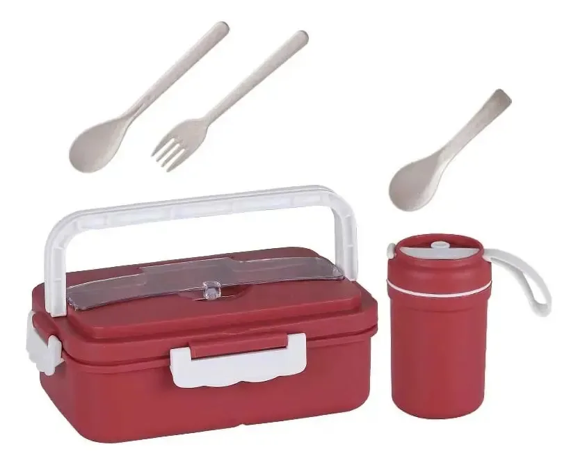 Kit de 5 lancheiras com cobertura para almoço e sopa, lancheira vermelha