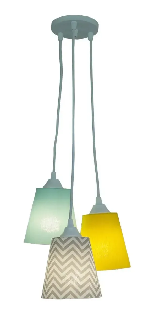 Lustre Bebê Cacho Chevron Cinza, Verde Água E Amarelo