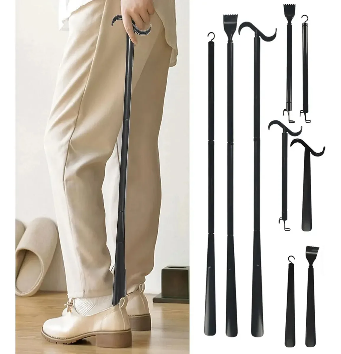 Kit completo de sapatos premium, extra longo, 5 funções, cor divisível, preto