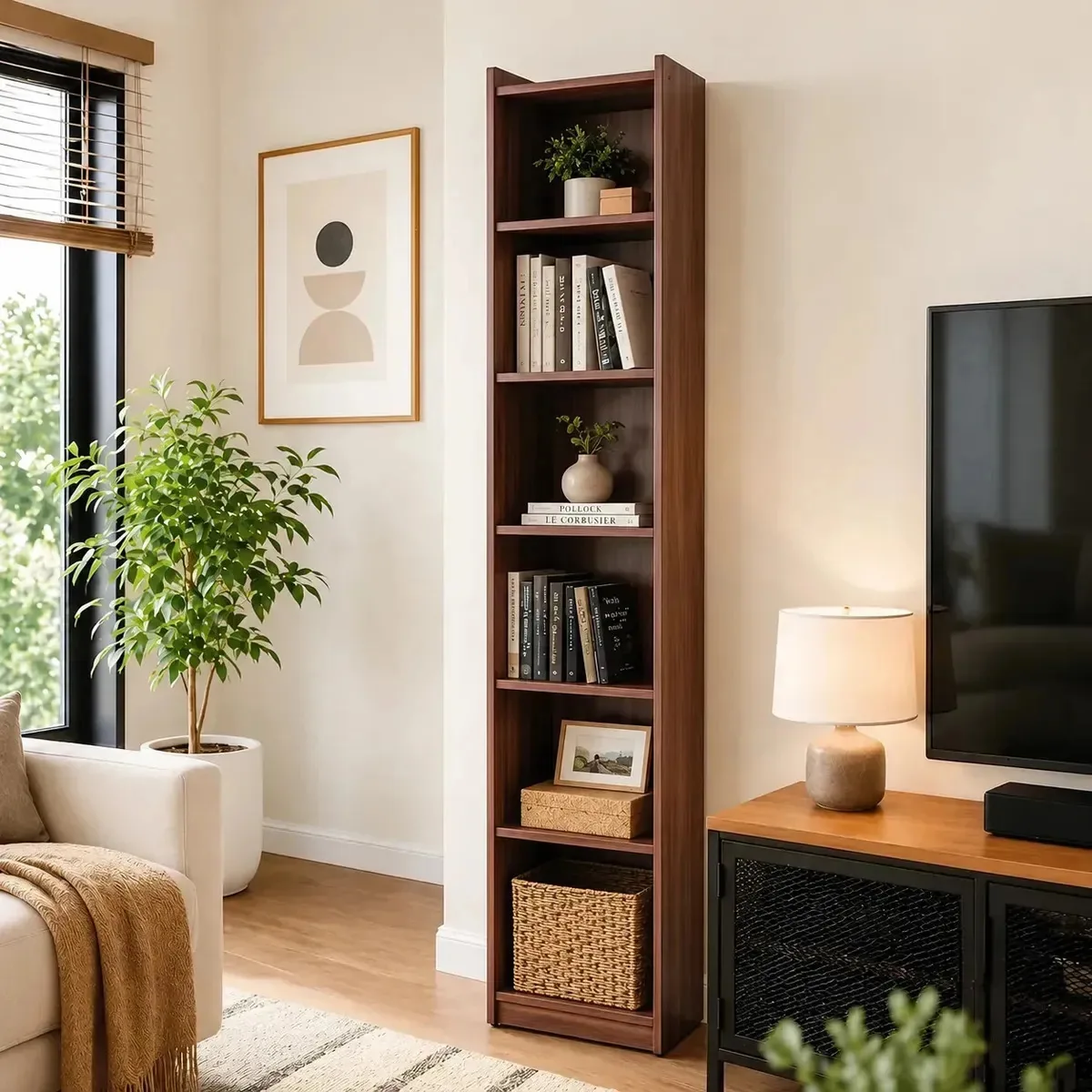 Estantes de madeira minimalistas modernas com 6 níveis, 180 cm, marrom