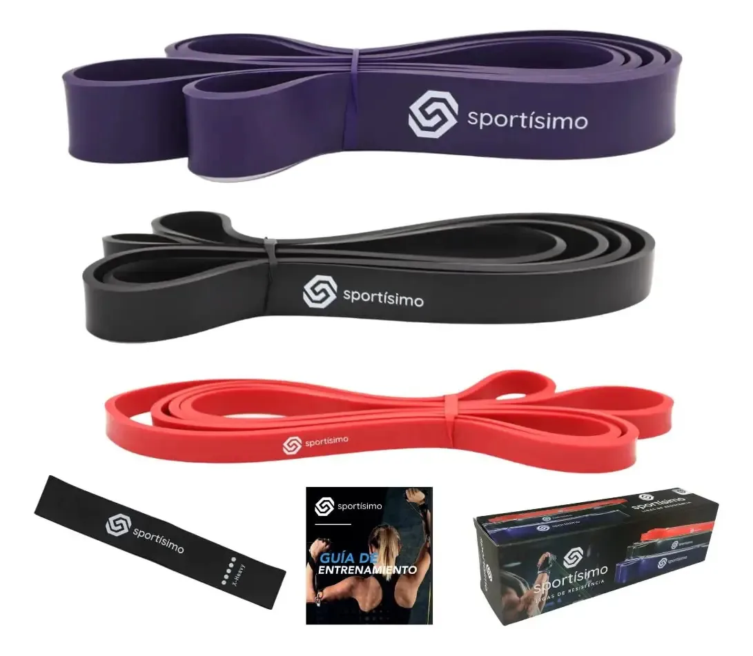 Sportisimo Power Bands — pacote de faixas de resistência para exercícios, flexões, faixas elásticas de ginástica para ginástica e ginástica em casa (3 níveis)
