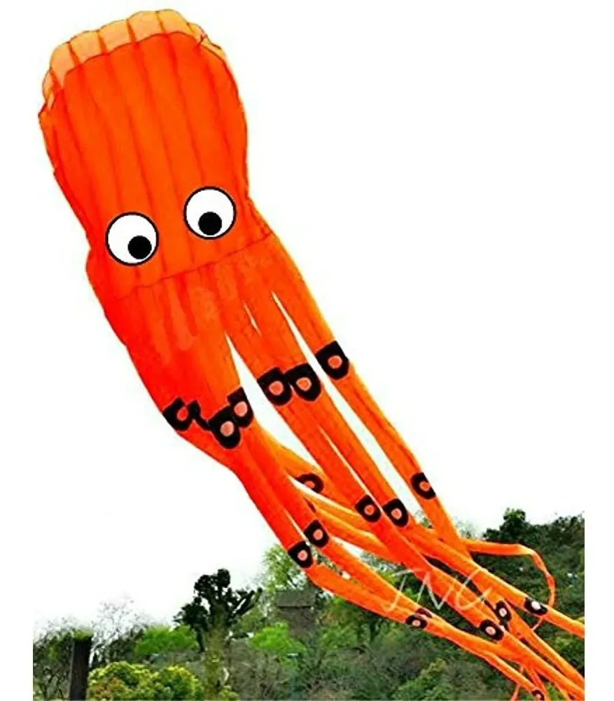 Pipa de parafoil em forma de polvo Paul, tamanho grande, laranja, com alça e corda, da LW