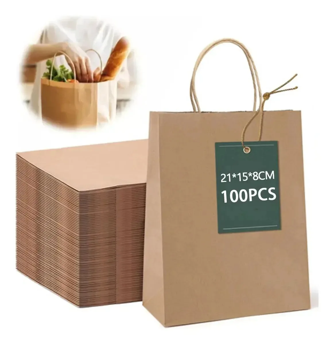 Bolsas Papel Kraft 100pzs 21x15x8cm Bolsas para Presentes Ecológicas