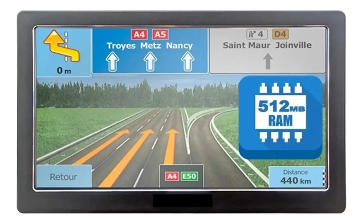 Dispositivo de navegação GPS portátil de 7 polegadas, 512 MB de RAM, 2024 mapas, compatível com Europa, Rússia, carros, caminhões, caravanas e camping.