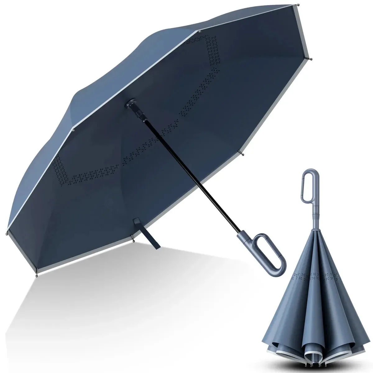 Guarda-chuva invertido de camada dupla, guarda-chuva automático com fivela em anel, guarda-chuva reforçado à prova de vento e à prova de chuva, guarda-chuva de viagem portátil sem usar as mãos, à...