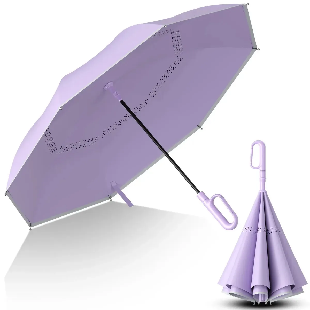 Guarda-chuva invertido de camada dupla, guarda-chuva automático com fivela em anel, guarda-chuva reforçado à prova de vento e à prova de chuva, guarda-chuva de viagem portátil sem usar as mãos,...