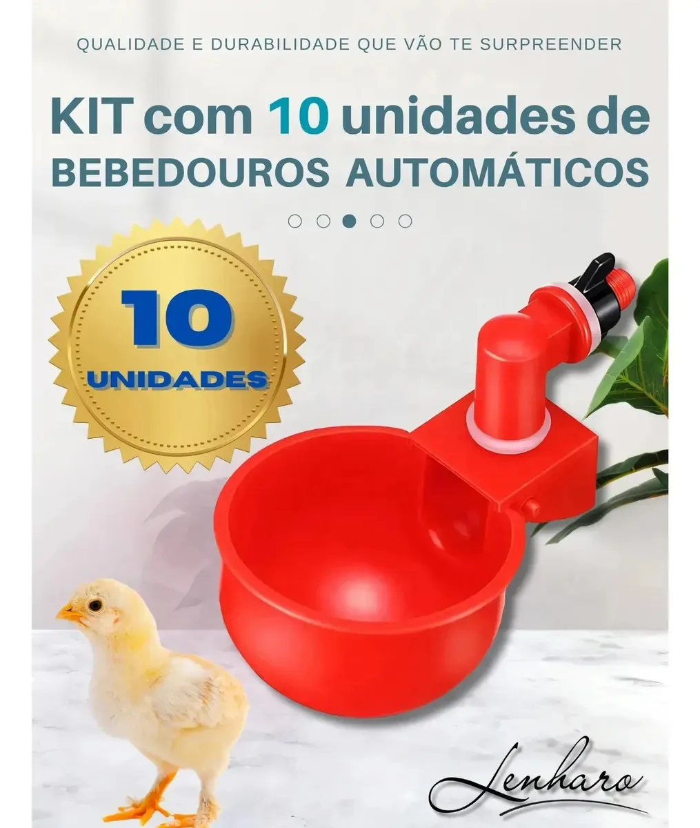 Kit Com 10 Bebedouros Galinha Reposição De Água Automático Cor Vermelho