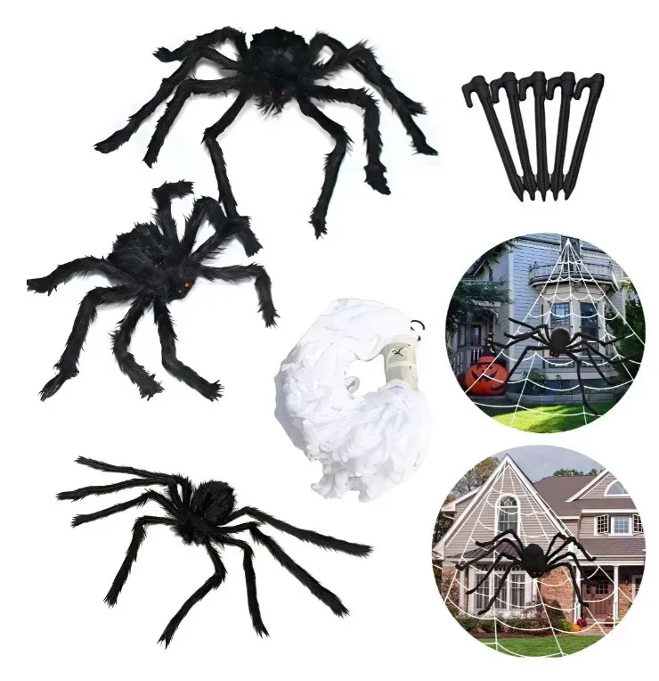 Kit de decoração realista para Halloween com telaranha
