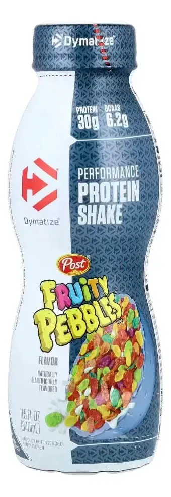 Pacote de 15 batidos de proteína Dymatize Fruity Pebble. Seixos frutados Dymatize