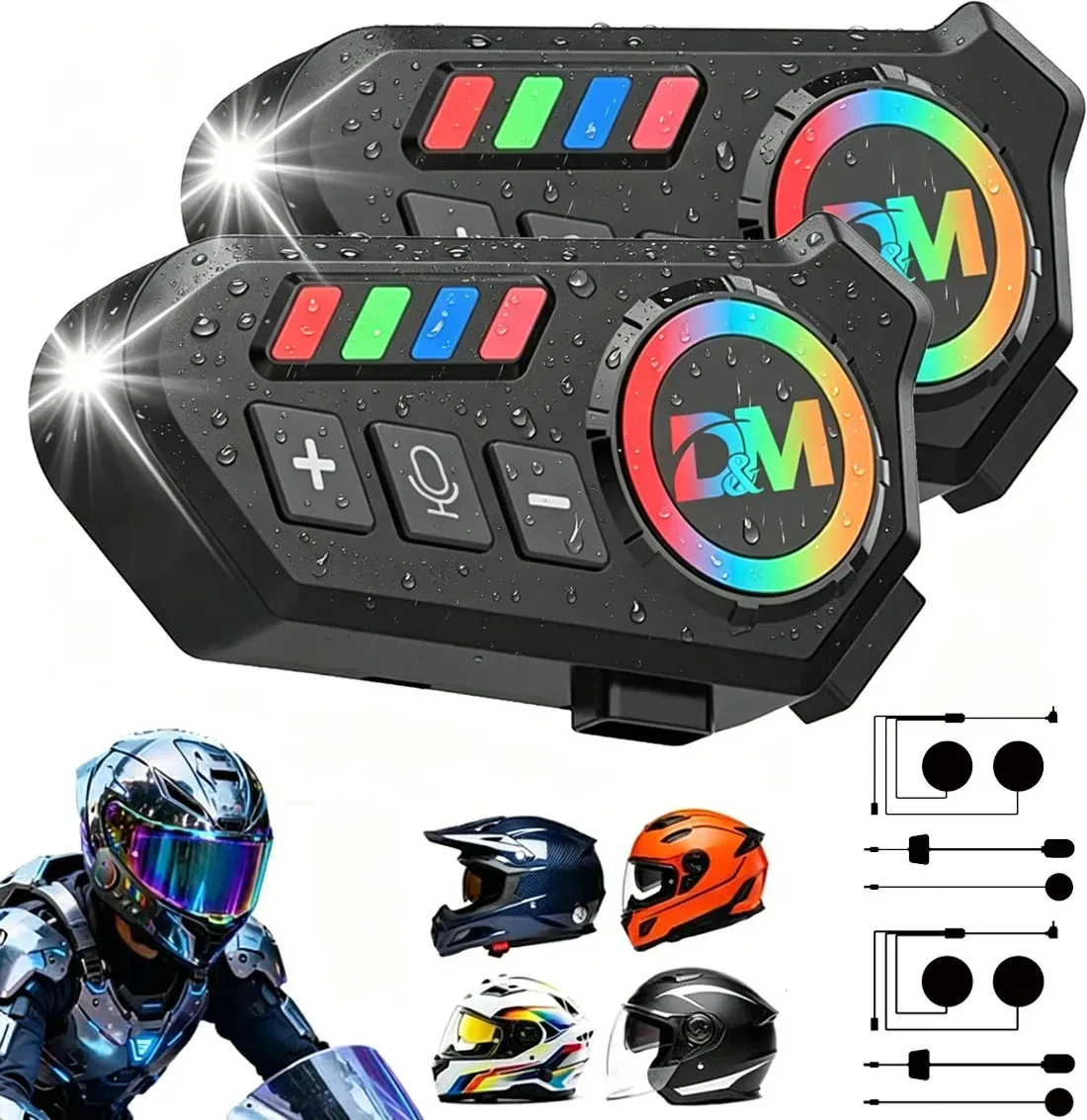 Fones de ouvido Bluetooth DM Intercoms Helmet para motocicletas compatíveis com outros equipamentos de rádio e música, juntamente com função de lanterna