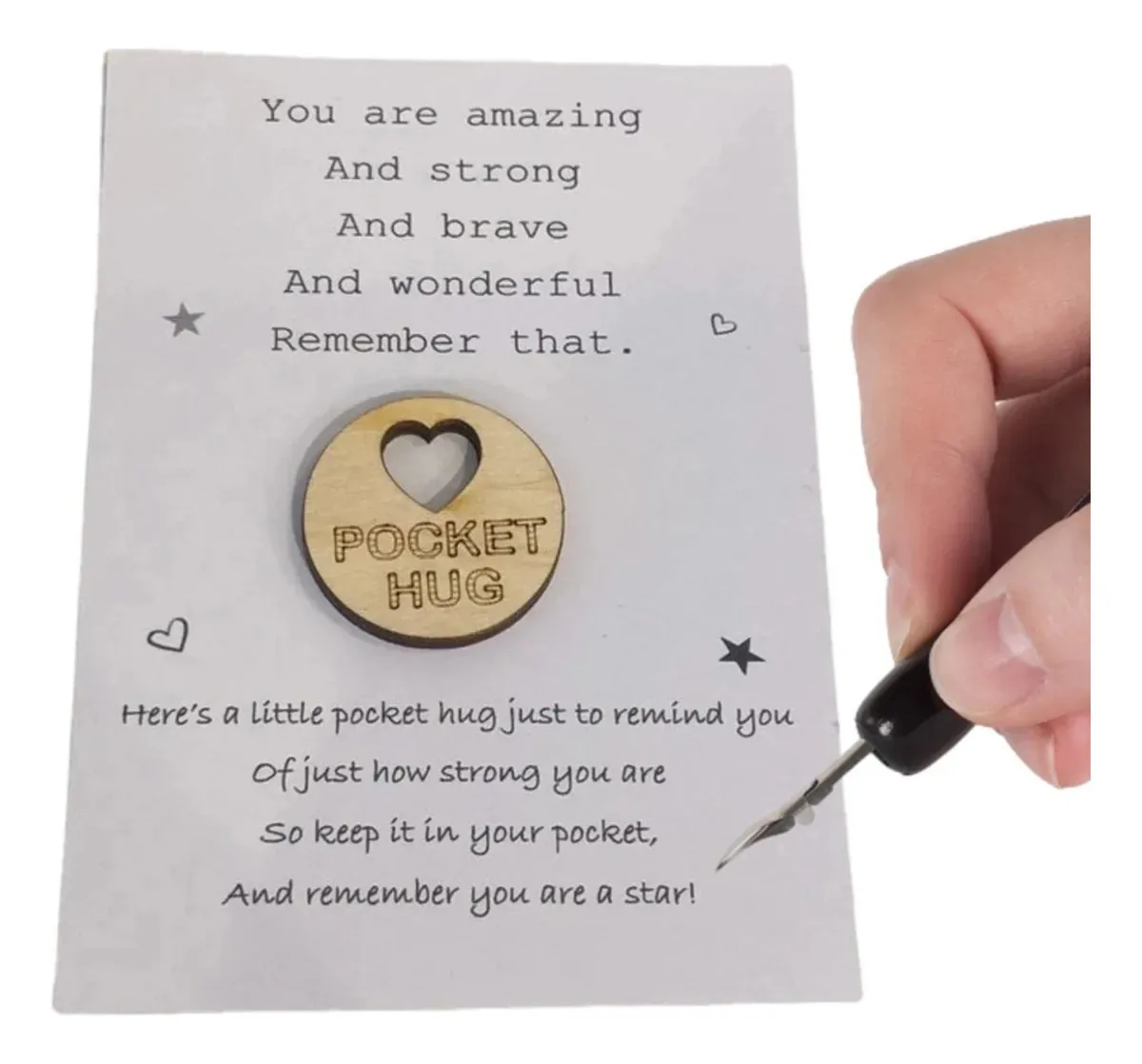 Cartão Sritob Pocket Heart Hug — Decoração de cartão feita à mão com coração de madeira | Cheer Up Gifts Pocket Souvenir Thinking Of A