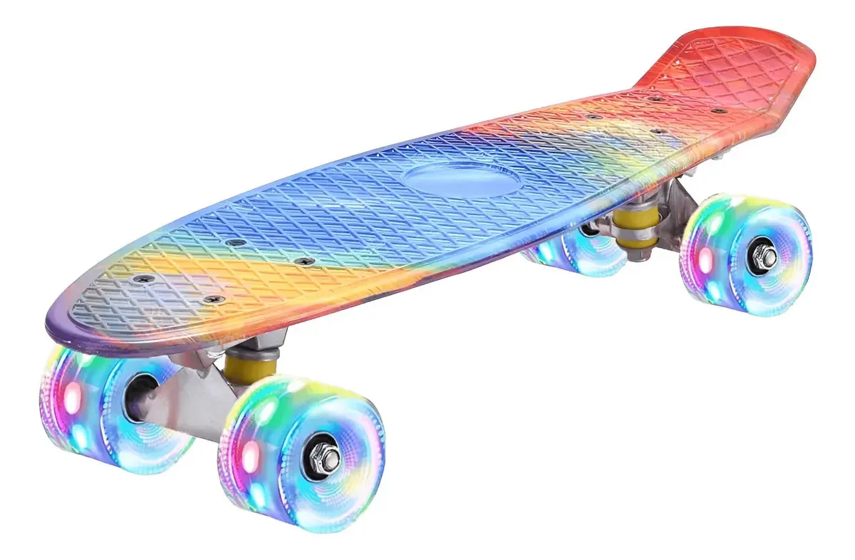 Skates profissionais completos de 22 polegadas, padrões, rodas de arco-íris laranja Rulemanes