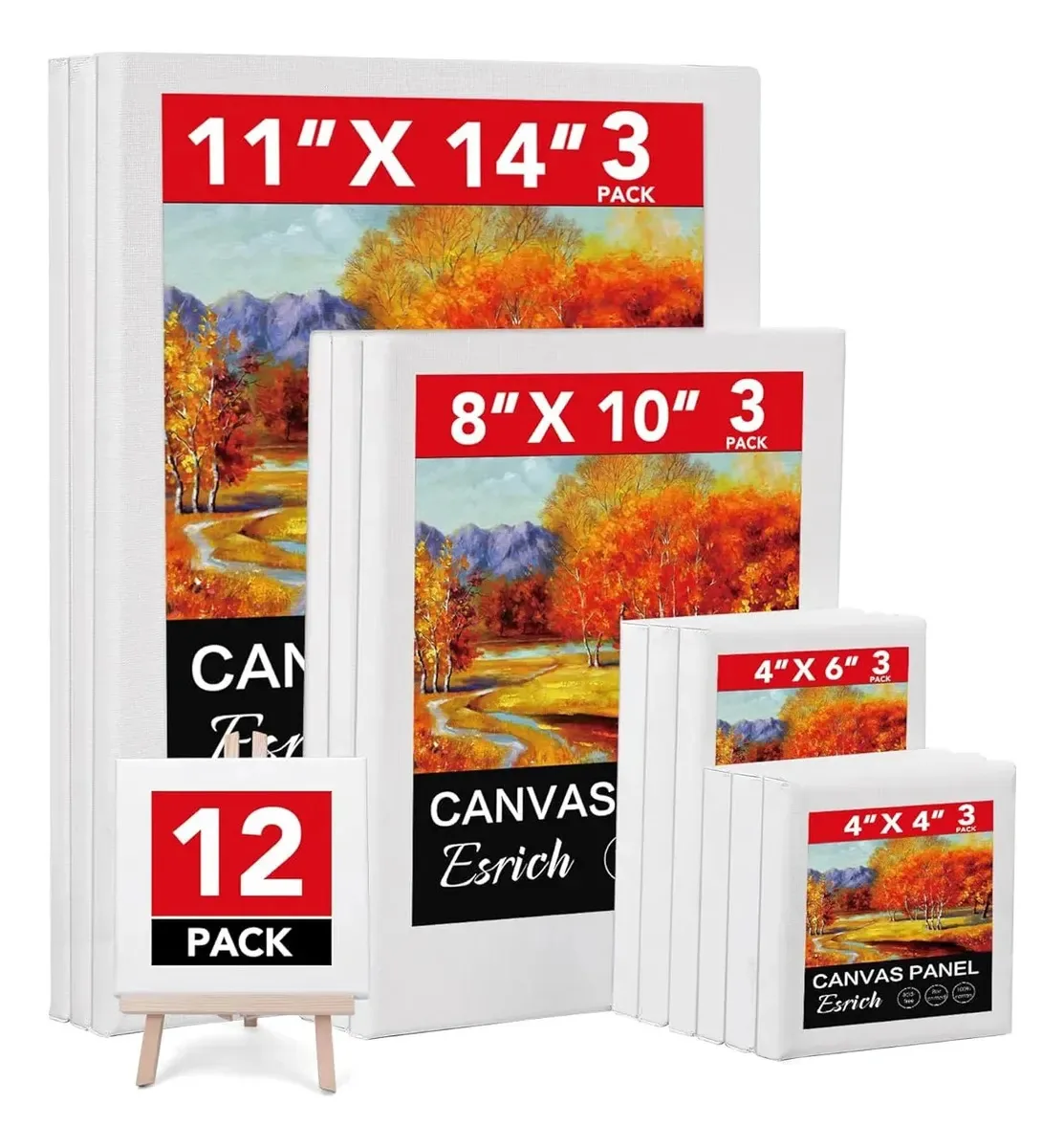 Pacote de 12 telas em branco para pintura - tamanhos