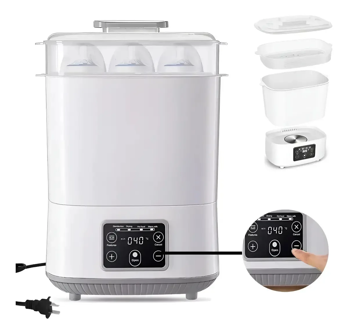 Esterilizador de garrafas 4 em 1, aquecedor, aquecedor, secador branco