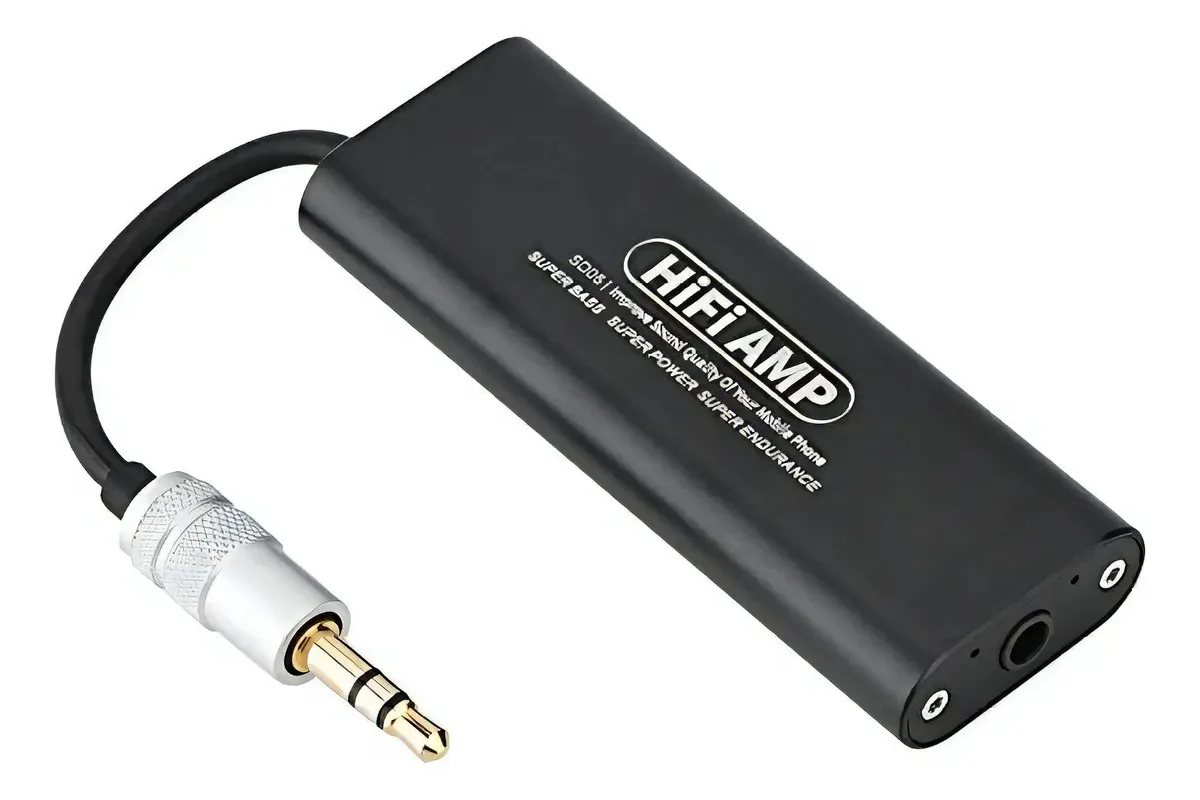 Amplificador de fone de ouvido estéreo portátil Pomya Mini Hifi, amplificador de áudio auxiliar de 3,5 mm para fones de ouvido estéreo Amplificador digital com cabo para celular, preto