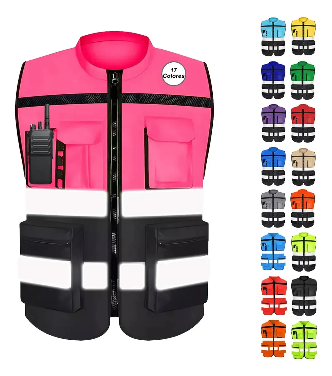 Coletes de segurança industrial refletivos: cores: rosa, vermelho, preto L