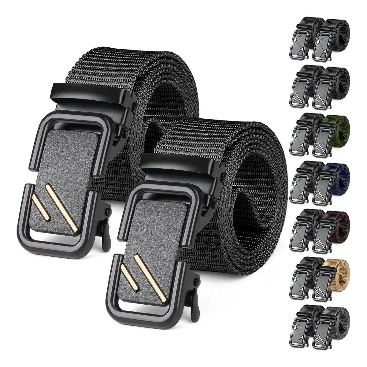 Cintos táticos militares ajustáveis masculinos de nylon, 2 peças de linha preta/linha única preta