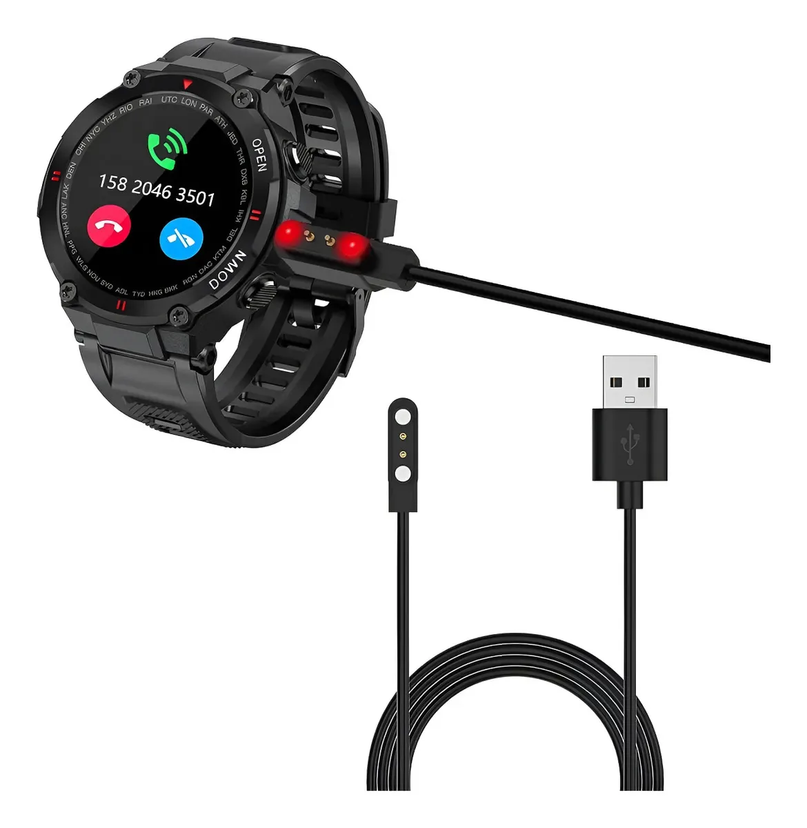 Carregador USB magnético para Smartwatch K22 K27 preto
