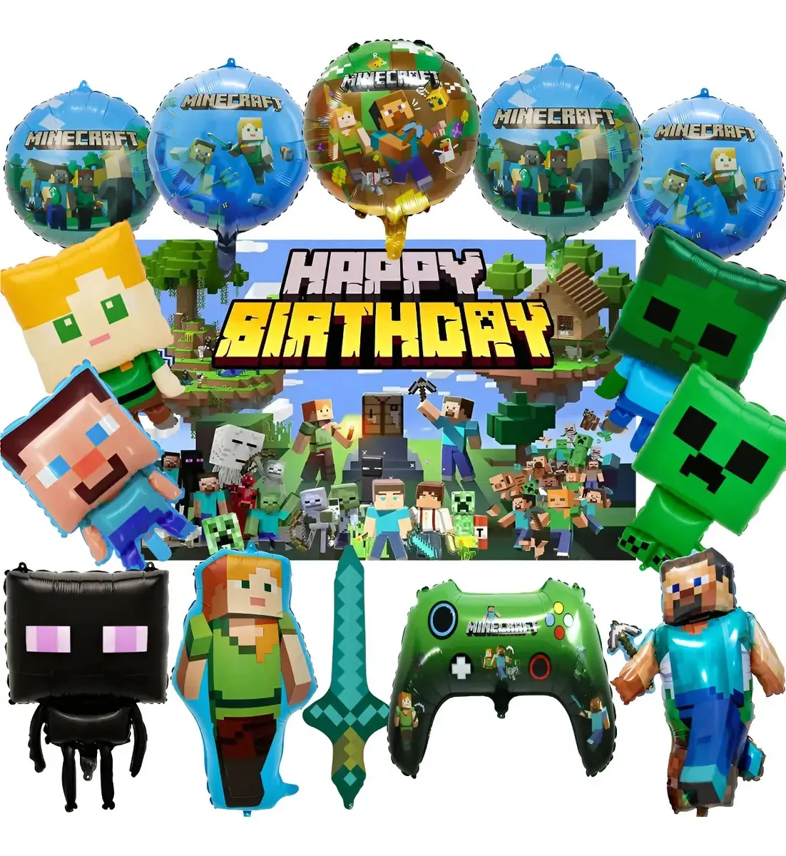 Kit de balões de festa para decorações e planos de fundo do Minecraft