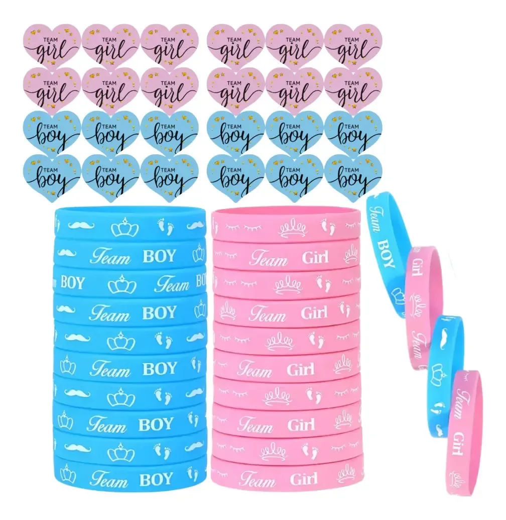 20 pulseiras Gender Reveal Party Sex Reveal Boy Girl, azul claro