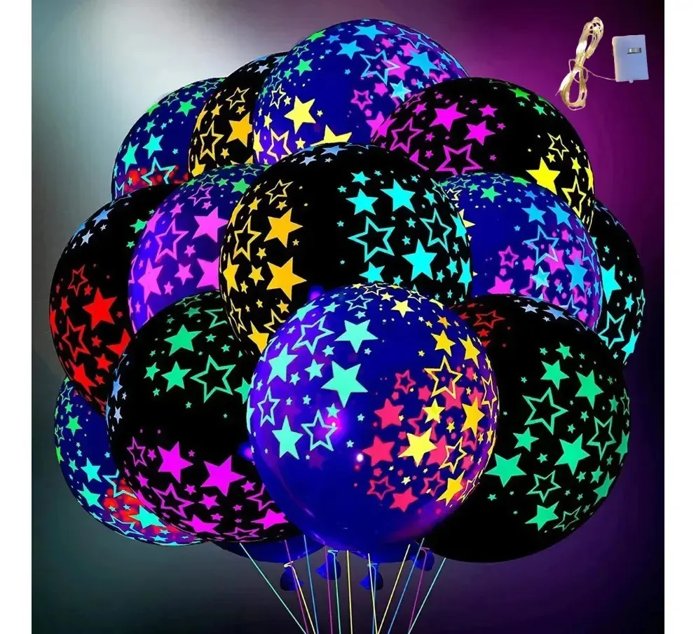 101 balões fluorescentes de festa de néon com decorações de estrelas