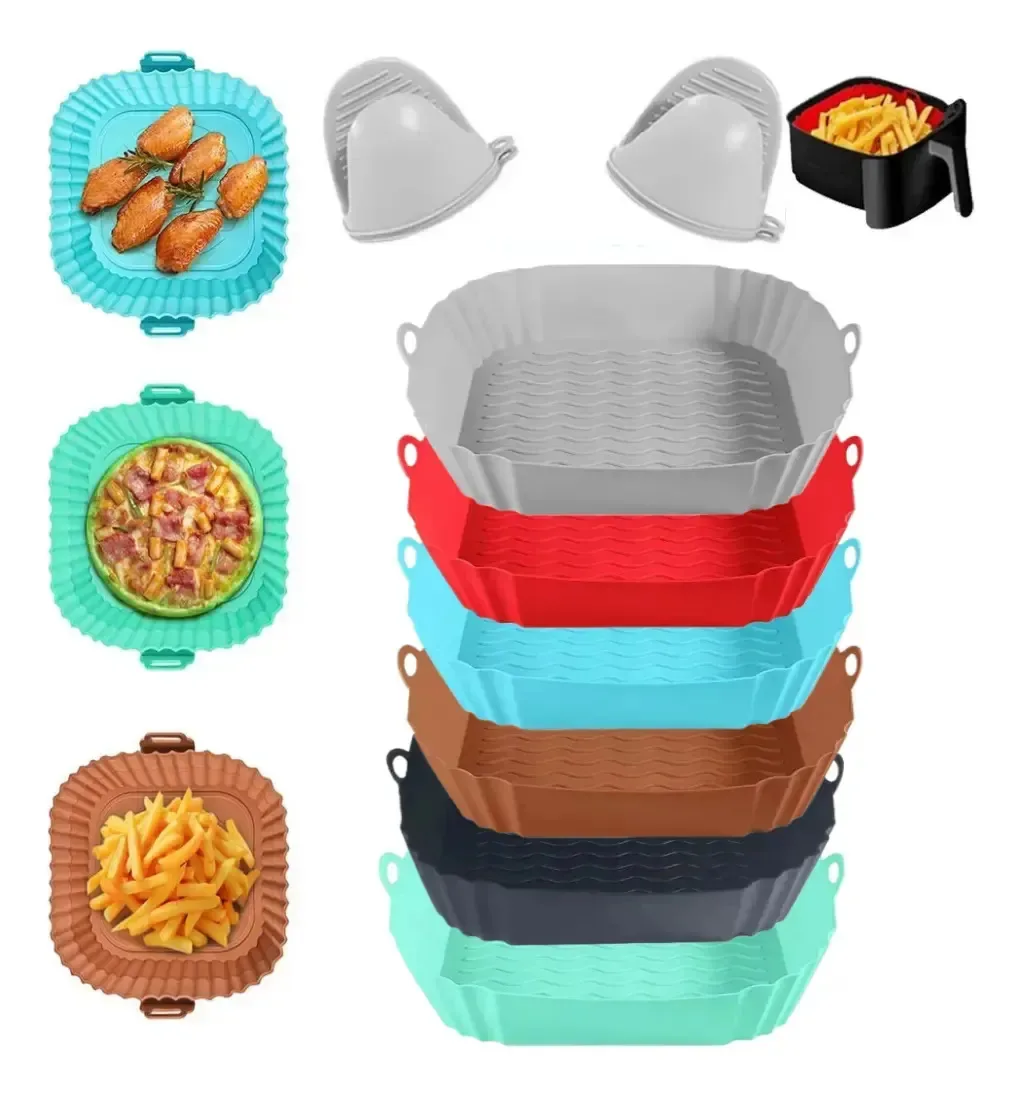 Tapete de cozimento reutilizável para fritadeira Silicon Air Fryer, 8 unidades
