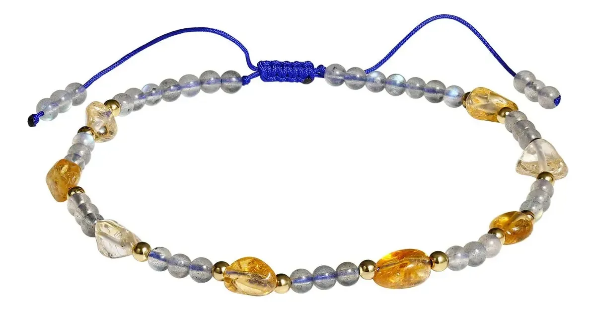 Tornozeleiras com cristais de pedra da lua/citrino, pulseiras