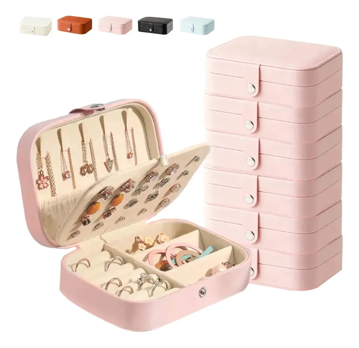 Organizador de caixas de joias de viagem JRFF e GWKY de 10 peças, caixa de joias, joias, joias, couro PU feminino, mini caixa de joias pequena portátil para brincos, anéis e colares