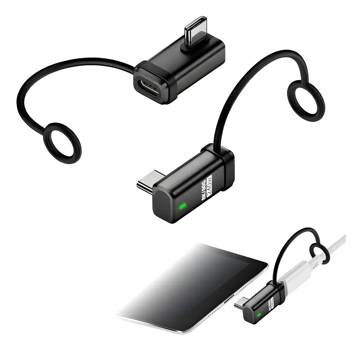 2 unidades de adaptador USB-c macho para fêmea, curva média 90