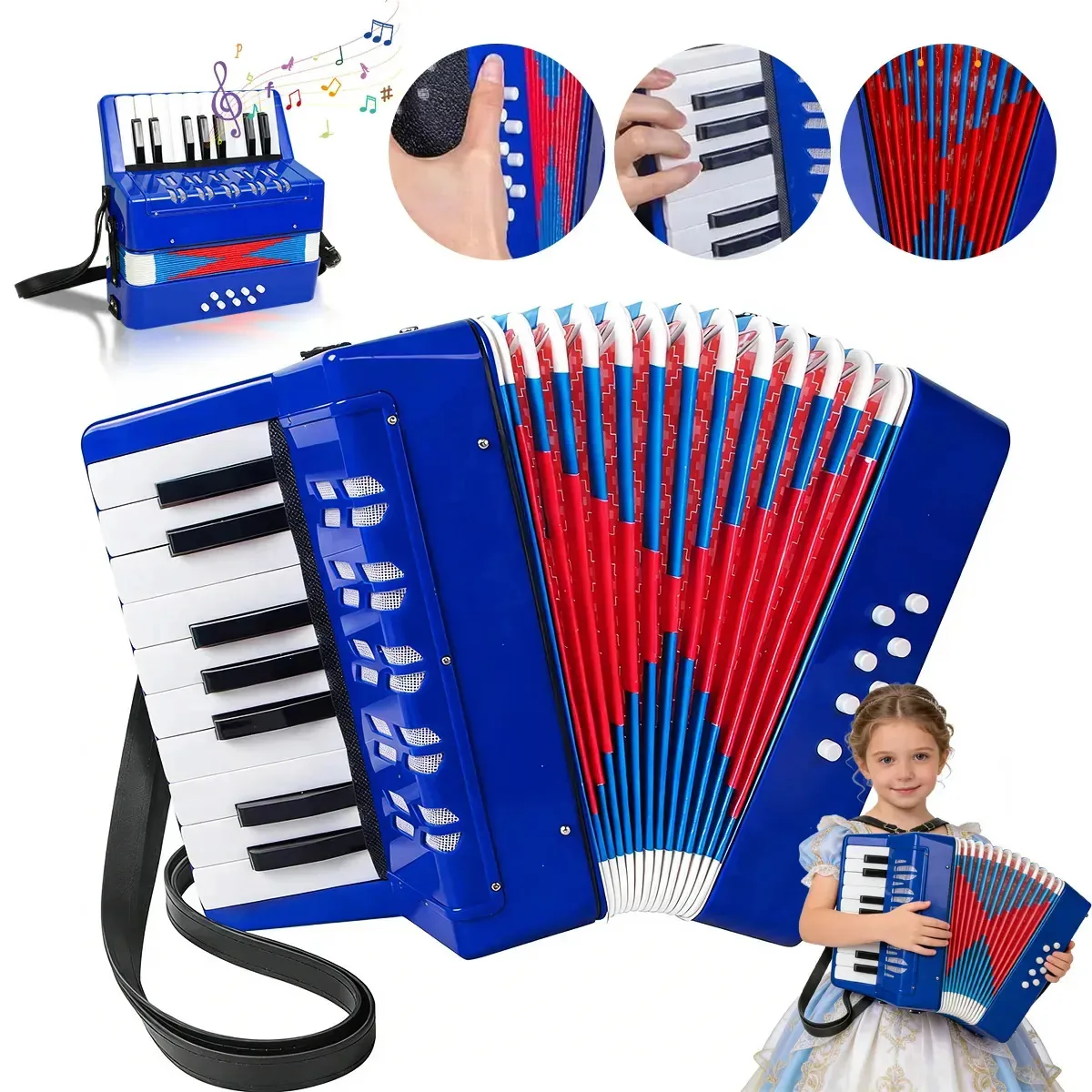 Piano Cromático Infantil Acordeão Genero 8 Baixos 17 Teclas Azul