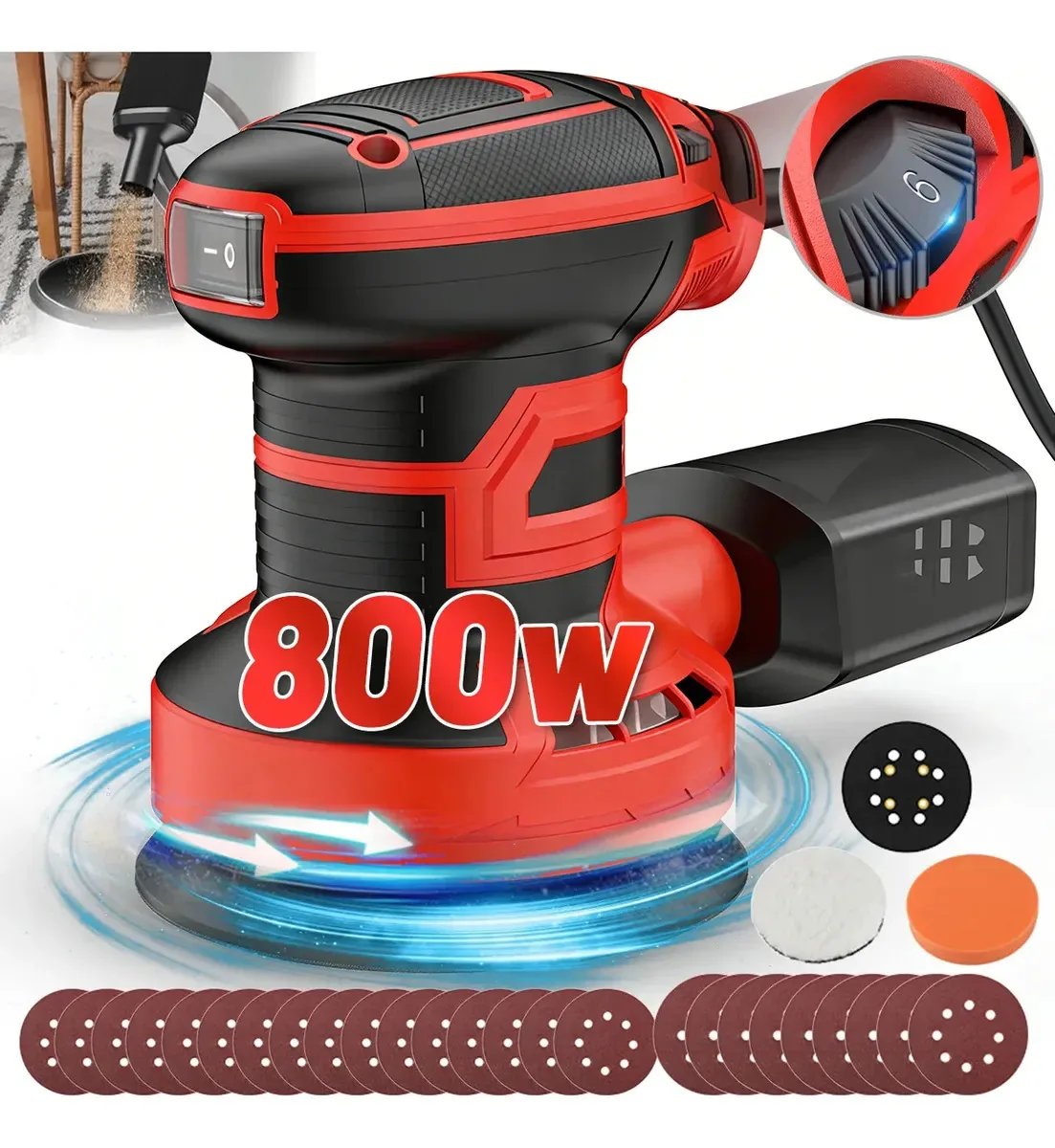 Lixadeira elétrica de madeira rotorbital 800w