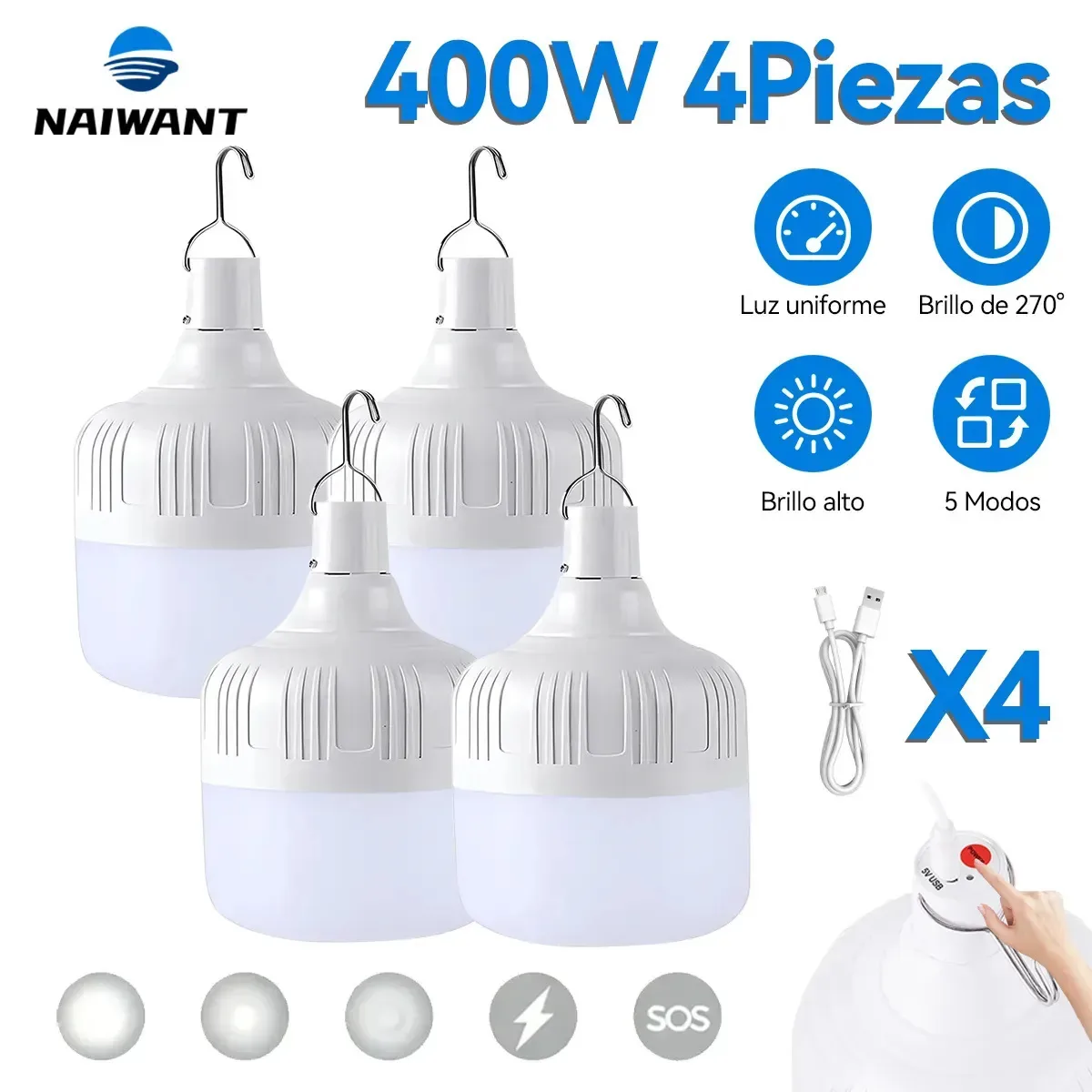 Luz de emergência NAIWANT Naemgy01 - Pacote branco - 4