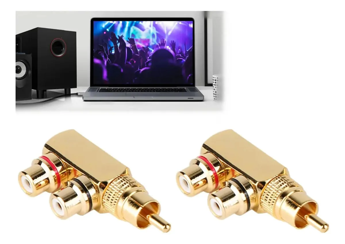 Conjunto de 2 Conectores RCA Macho para Fêmea em Latão, Adaptador Triplo para Áudio e Vídeo, Divisor de Áudio e Vídeo, Plugue em Ângulo Reto, Adaptadores de 90 Graus, Conector em Ângulo Reto...