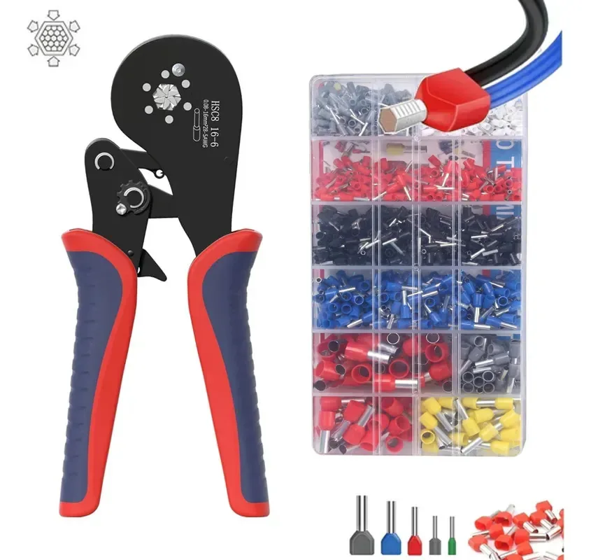Kit Alicate Crimpar Box Profissional Com 2120 Terminal Ilhós 0,08 A 16mm Alicate Vermelho