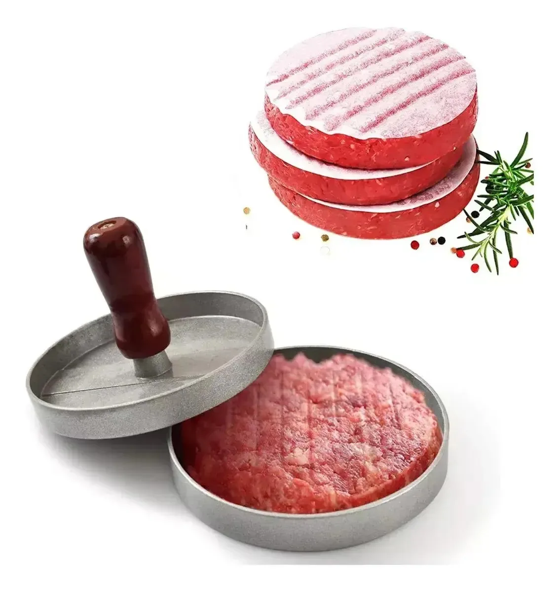 Molde manual de bolo de carne prateado para prensas de hambúrguer