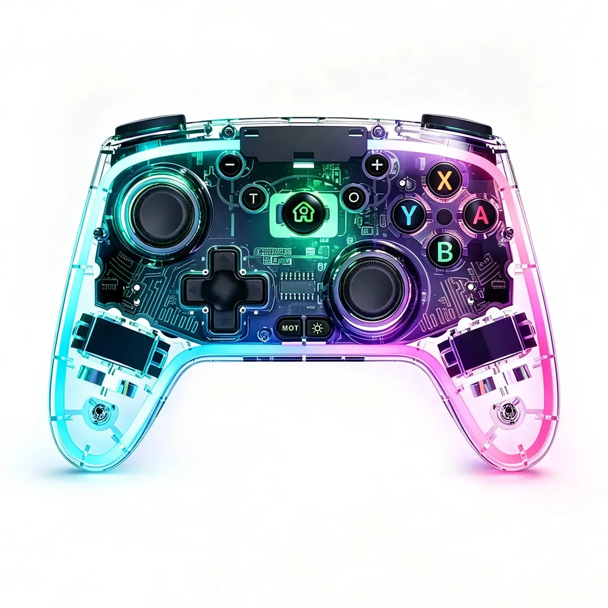 Controlador de PC Bigview Transparent Rgb, gamepad para jogos para celular e PC, compatível com Android e iPhone, suporta Bluetooth, modos de conexão sem fio e com fio de 2,4 g, equipado com Hall...