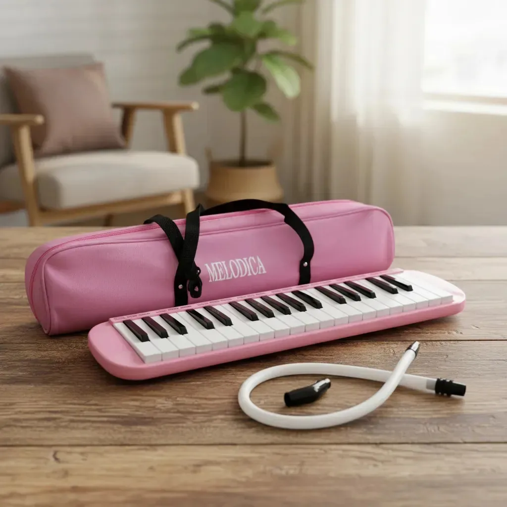 Melódica Piano Bee 37 Notas com estojo e mangueira em rosa