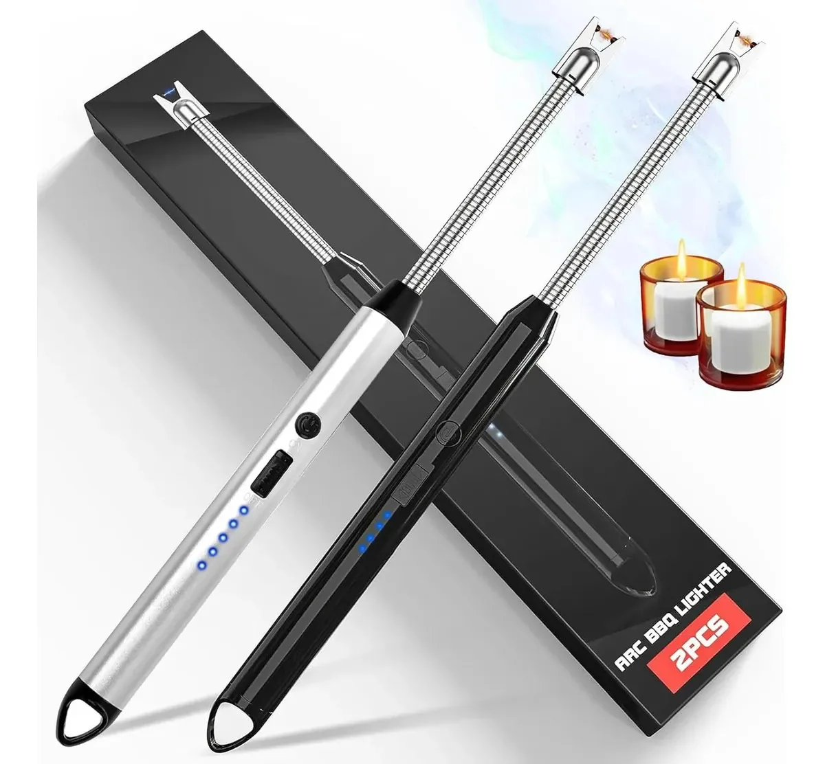 2PCS Isqueiro Elétrico, Acendedor de Chama de Arco Elétrico USB Recarregável, Isqueiro de Arco elétrico com Pescoço Flexível para Velas, Fogões a Gás, Churrasqueira de Camping (Preto e Branco)