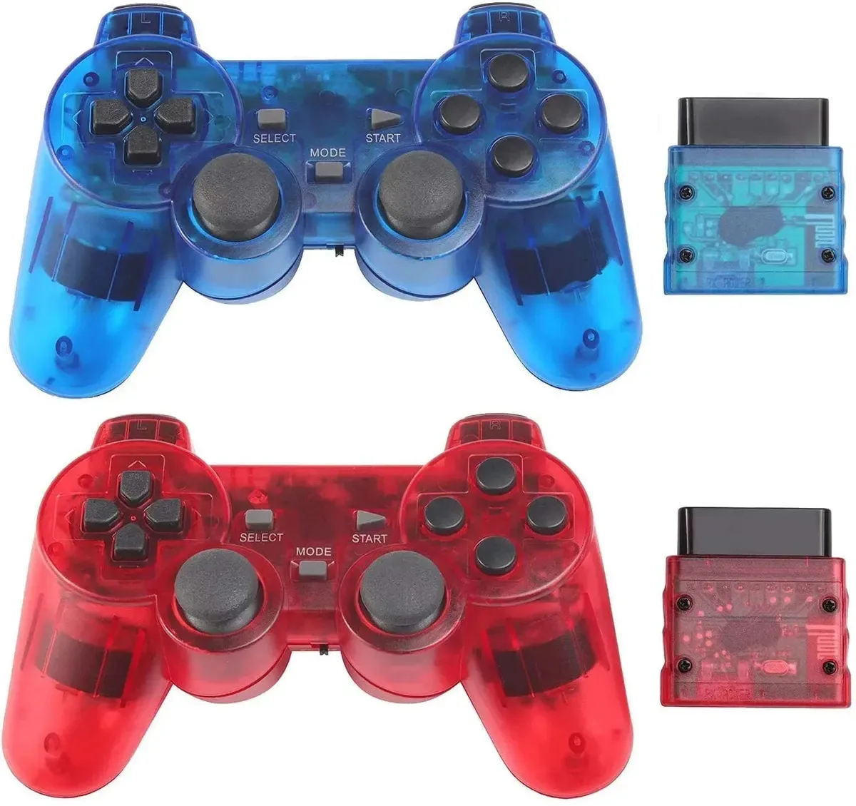 Controlador sem fio Rzzhgzq Ps2 2.4G Play Station 2 Gamepad 2 Dual Vibration compatível com o console Sony Playstation 2 (azul claro+vermelho claro)
