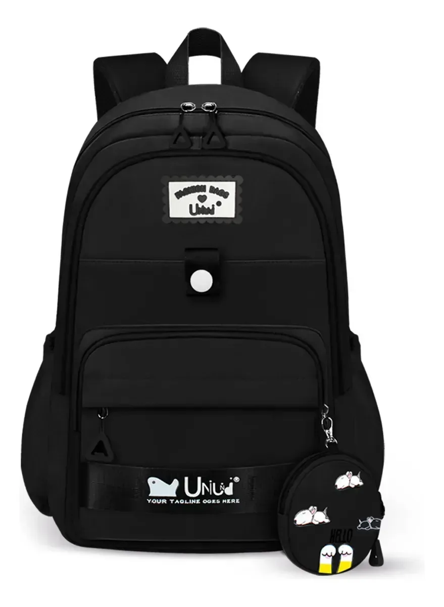 Mochila Escolar Viaje Bolsa Juvenil De Moda Estio Coreana Para Laptop Kawaii Impermeável De Moda, Preto