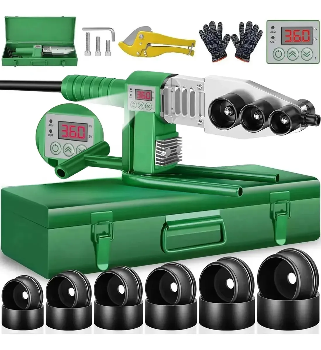 Kit de ferramentas termofusoras com 6 matrizes e tesouras para tubos