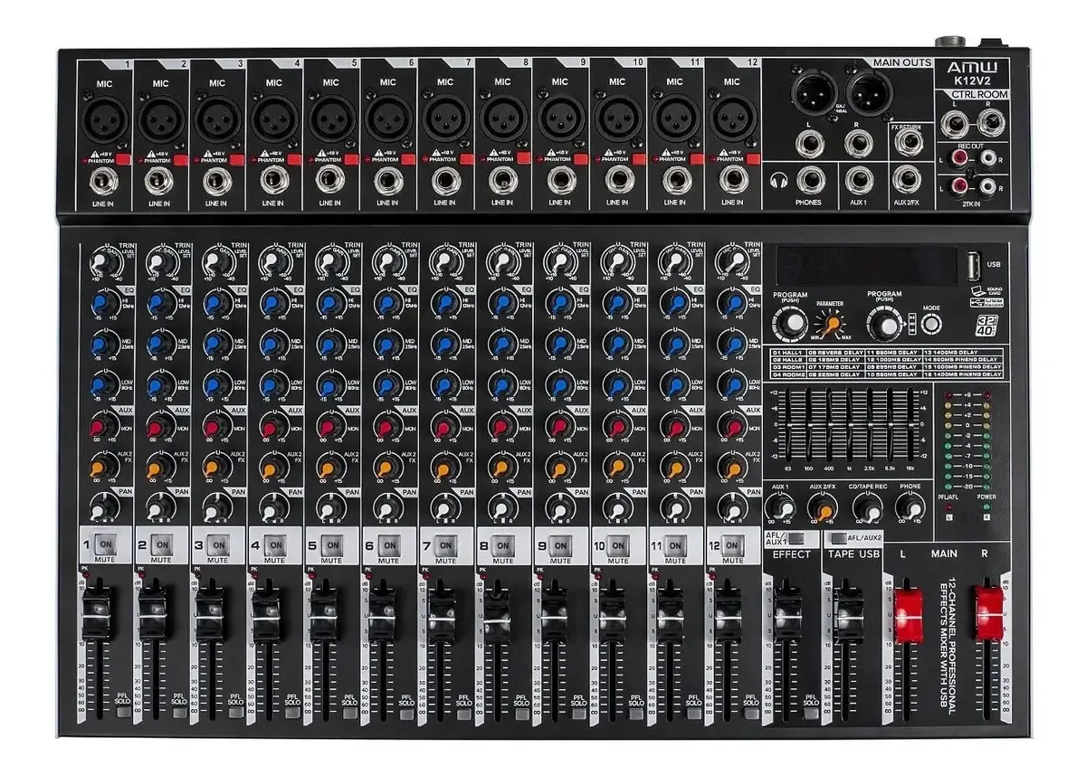 Amw X12 Mesa De Som 12 Canais 99 Efeitos Comp/ Interface Usb