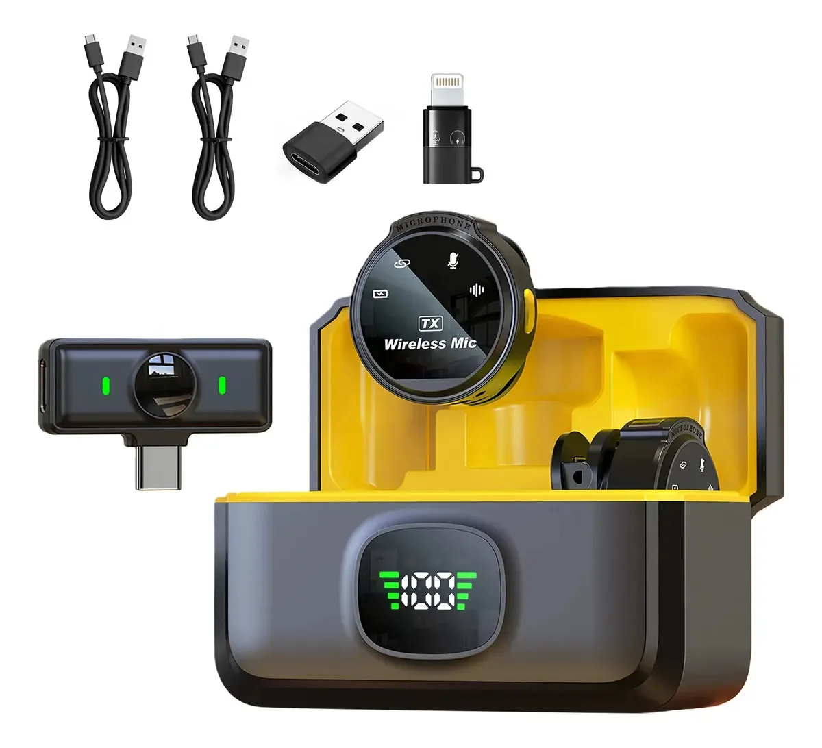 Microfone de Lapela Vimean J6 Sem Fio c/ 2 Microfones e Cancelamento de Ruído para iPhone e Android