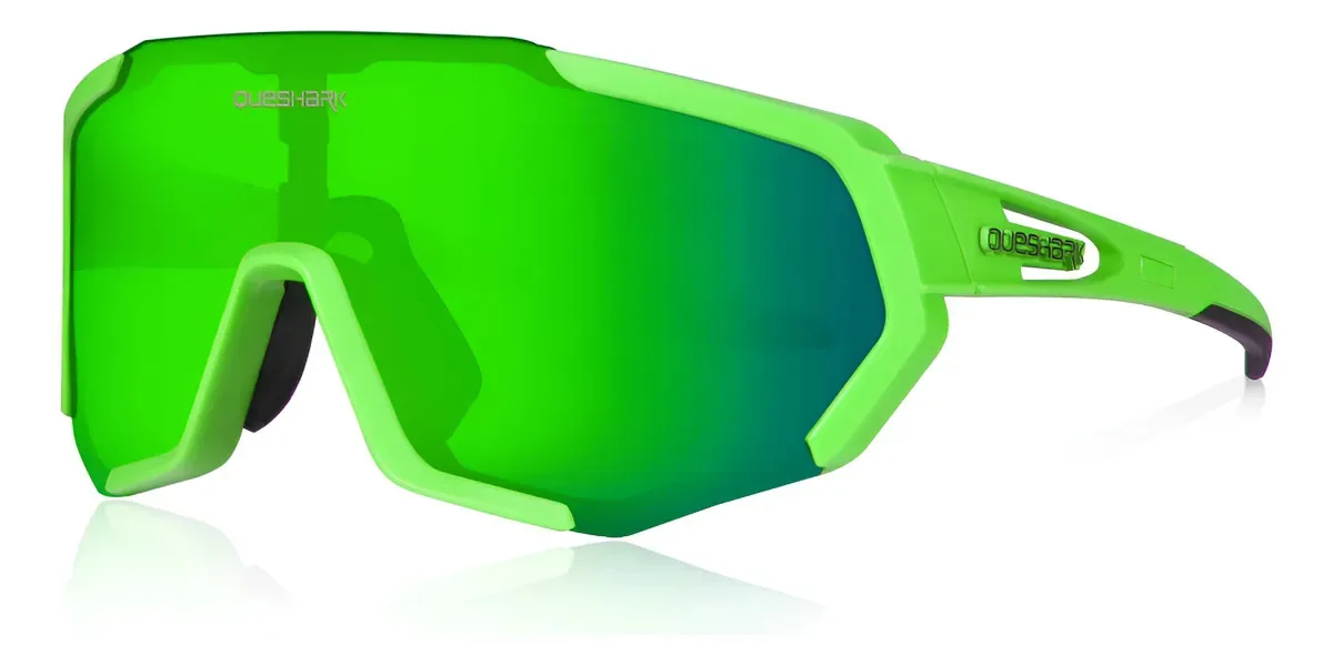 Óculos de ciclismo esportivos polarizados com moldura fluorescente verde Queshark