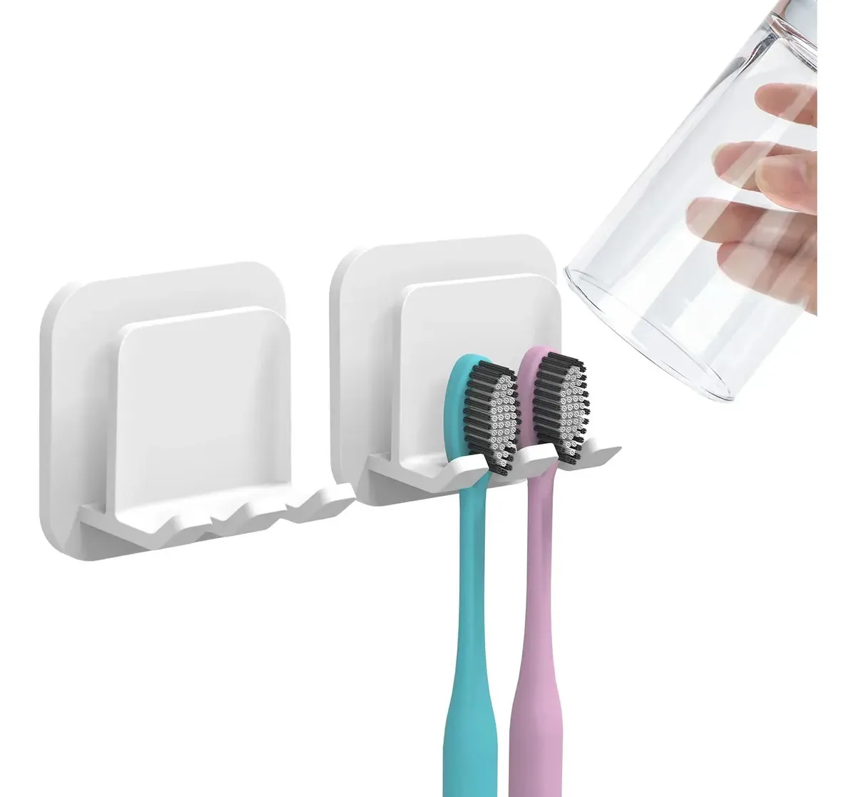 2 porta-escovas de dentes autoadesivos montados Blanco