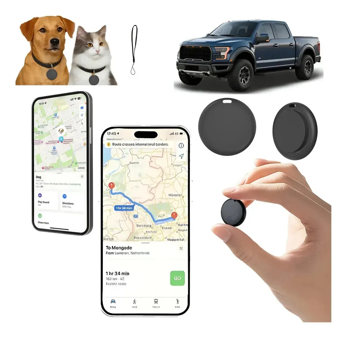 Rastreador de objetos GPS compatível com iOS, encontre meu rastreador resistente à água