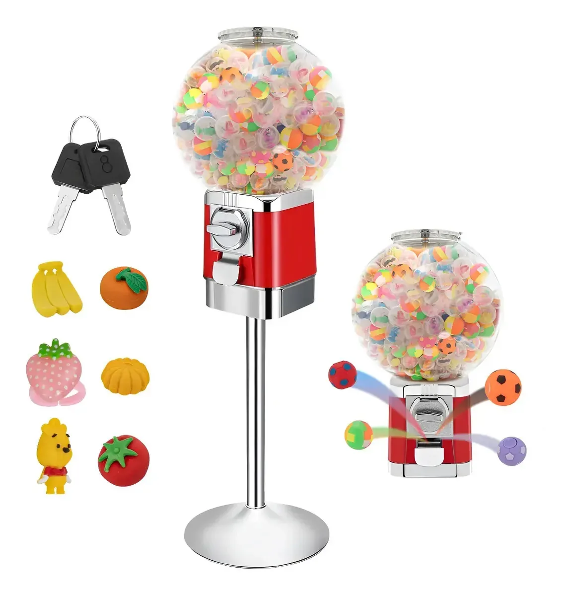 Máquina de venda automática de doces e bolas Kinqilin - Máquina de venda automática de chicera vermelha com capacidade máxima de 150