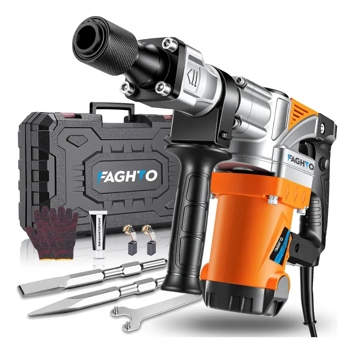 Furadeira de martelo rotativo industrial 4600w 6500bpm 65j Faghto Heavy Use Hex Demolition Martelo Disjuntor de concreto industrial Martelo Chiseler Perfurador Kits de perfuração de cinzel de...